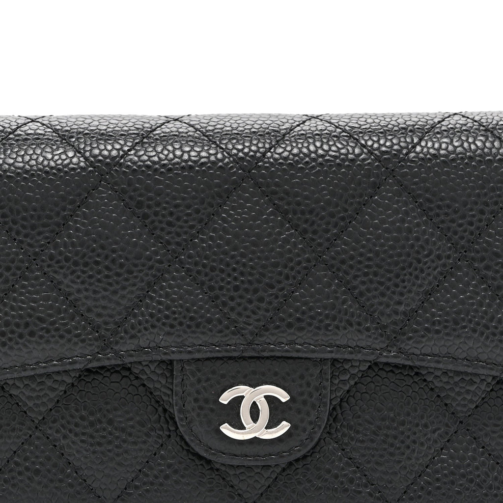 Caviar Quilted Medium Flap Wallet Black