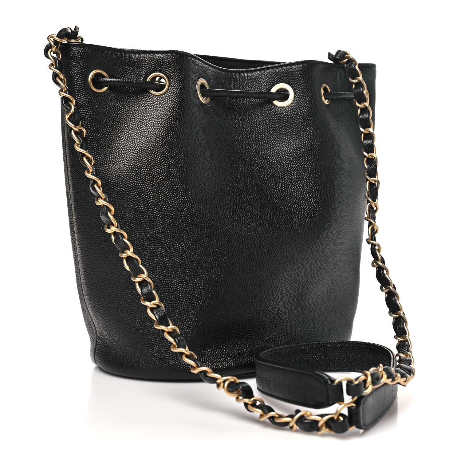 Chanel Caviar Deauville Drawstring Bucket Bag Black