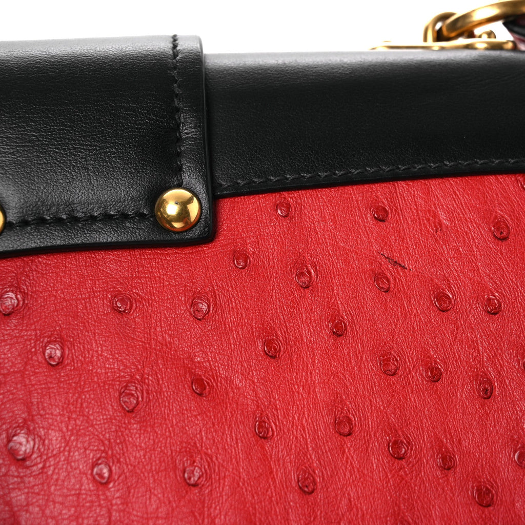 Prada City Calfskin Ostrich Cahier Bag Fuoco Black