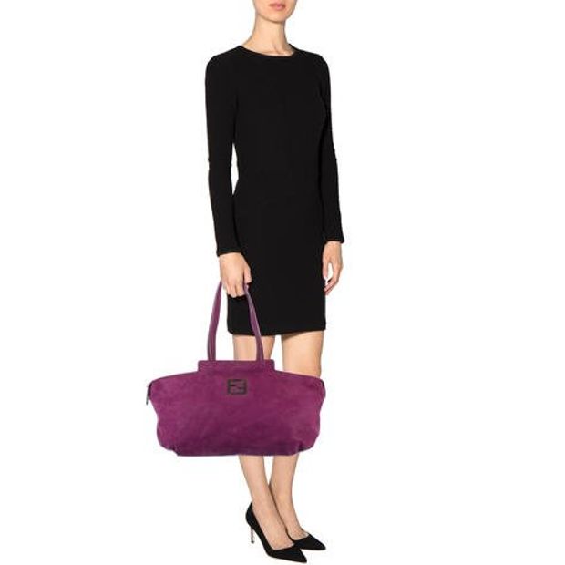 FENDI Suede Gold Zip Detail Shopper