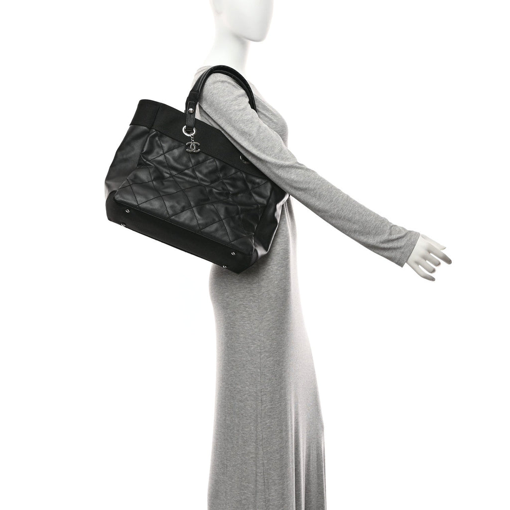 Chanel Coated Canvas Quilted Large Paris Biarritz Tote Black