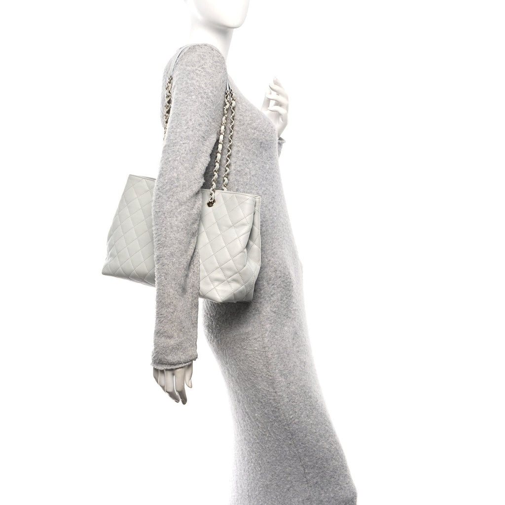 Chanel Caviar Quilted Shopping Tote Light Green