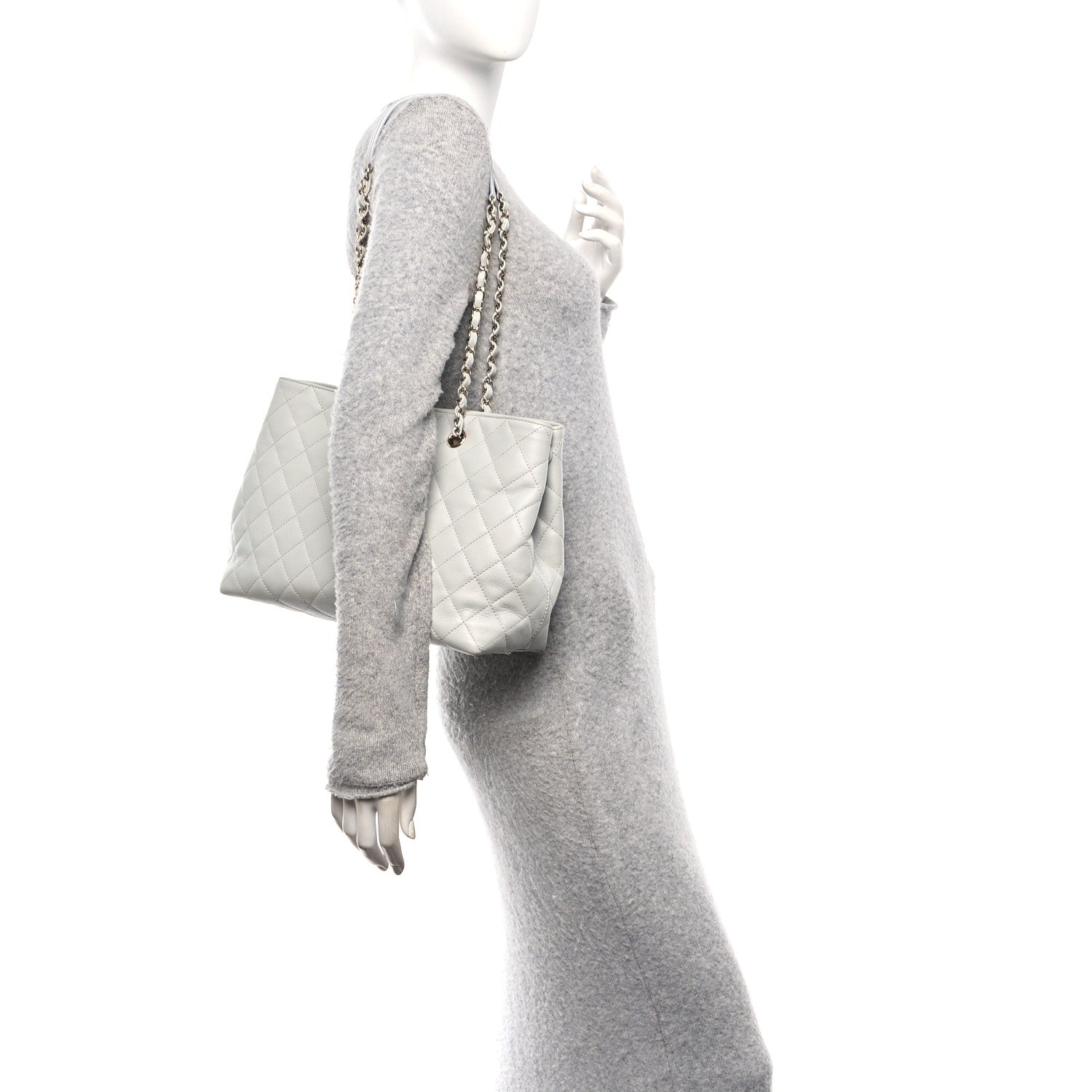 Chanel Caviar Quilted Shopping Tote Light Green