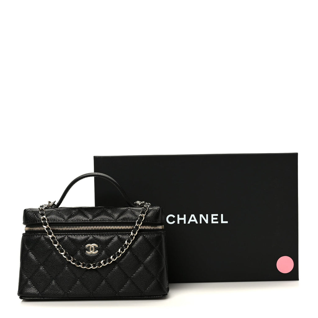 Chanel Caviar Quilted Top Handle Slim Vanity With Chain Black