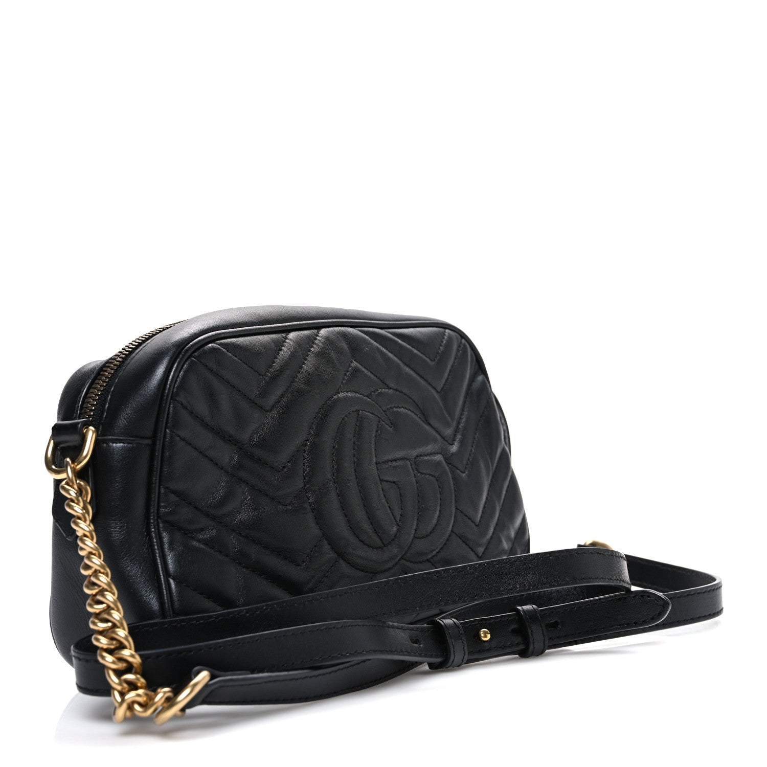 Gucci Calfskin Matelasse Small GG Marmont Chain Shoulder Bag Black