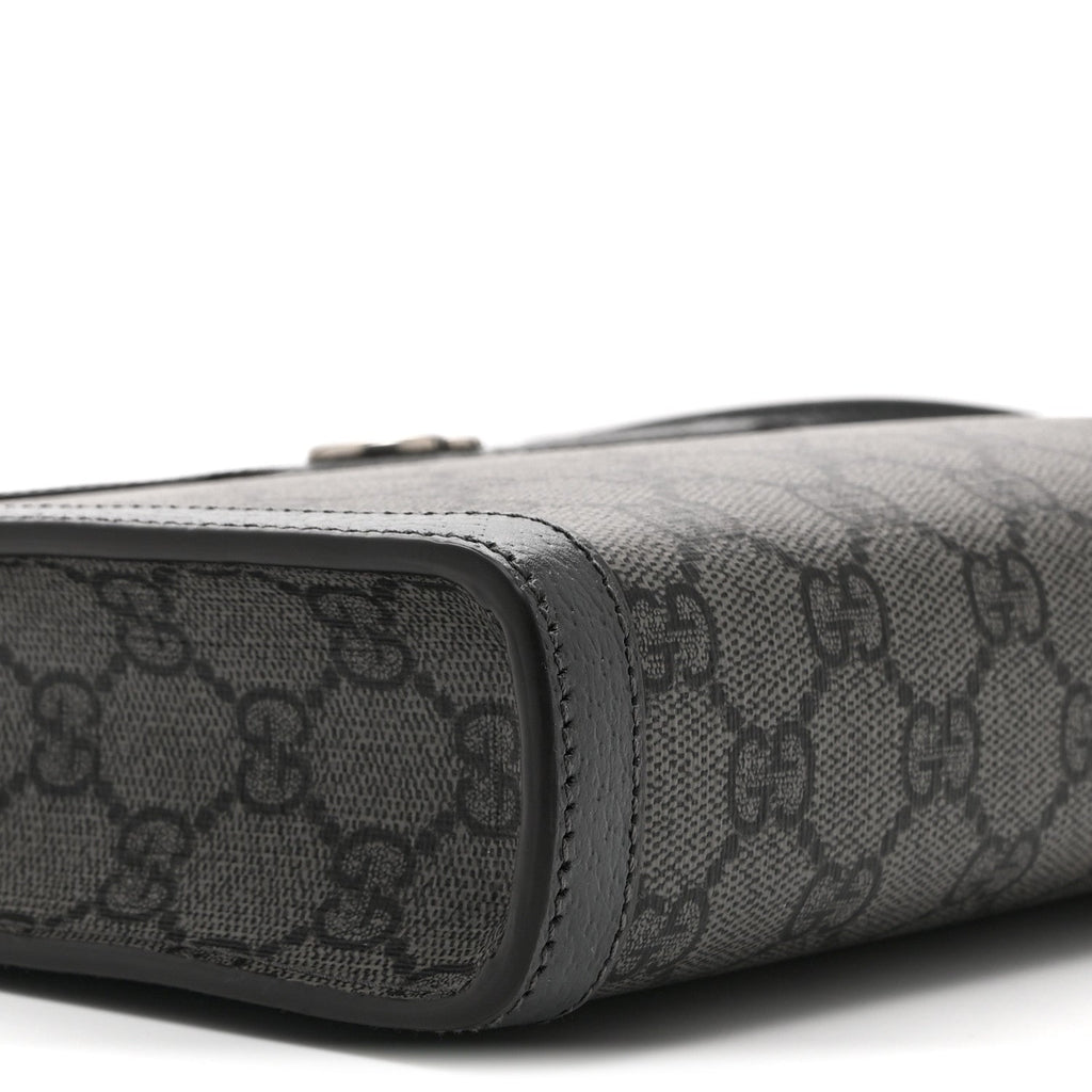 Gucci GG Supreme Monogram Textured Dollar Calfskin Web Small Ophidia Shoulder Bag  Grey Black Graphite Grey