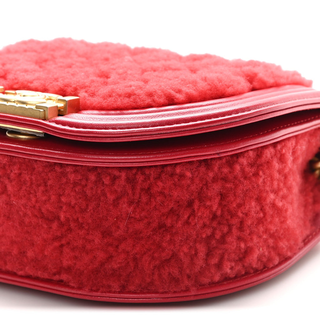 Chanel Calfskin Shearling Quilted Small Boy Messenger Bag Red