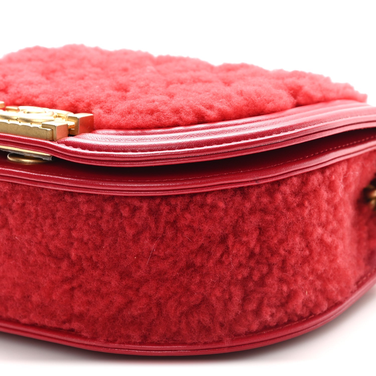 Chanel Calfskin Shearling Quilted Small Boy Messenger Bag Red