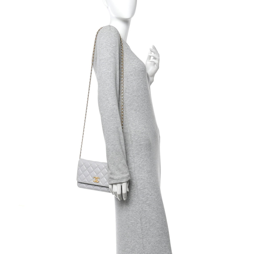 Chanel Caviar Quilted Textured CC Wallet on Chain WOC Grey