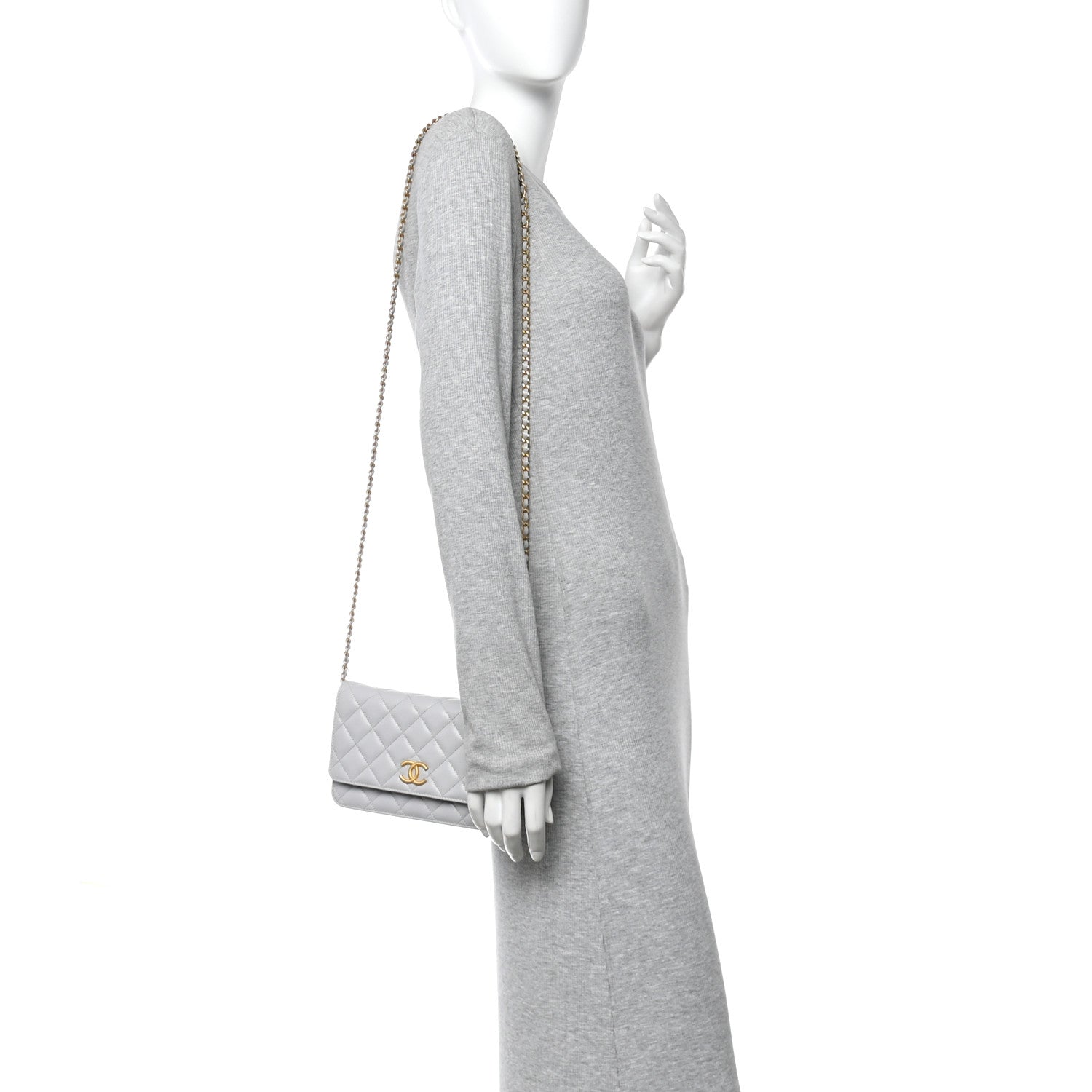 Chanel Caviar Quilted Textured CC Wallet on Chain WOC Grey