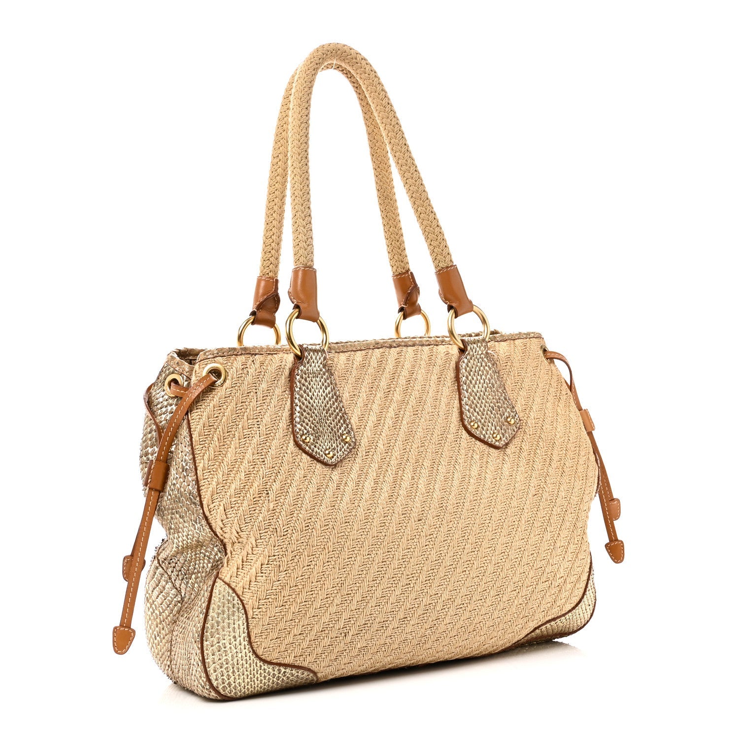 Prada Jute Snakeskin Tote Oro