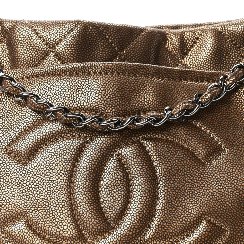 Chanel Metallic Caviar Quilted Large Timeless CC Soft Tote Bronze