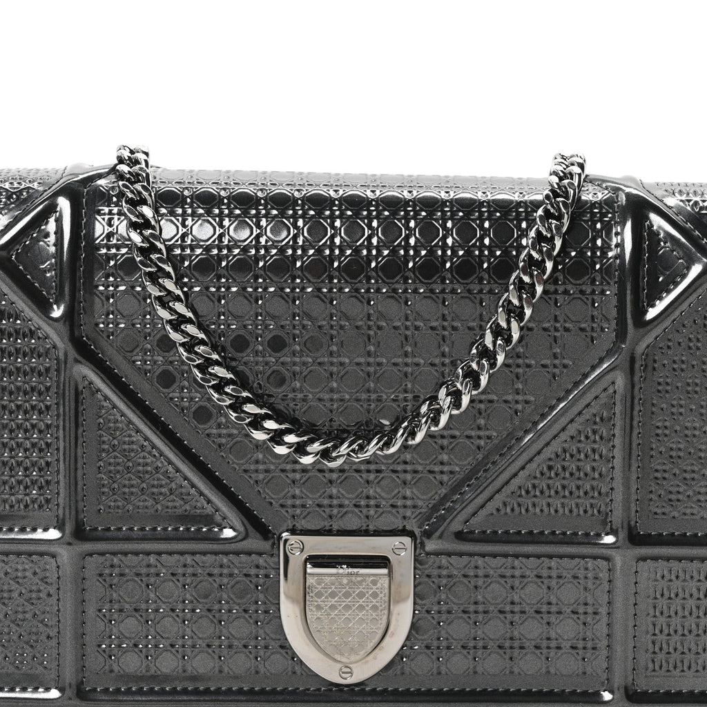 Christian Dior Metallic Patent Micro-Cannage Diorama Wallet on Chain Pouch Onyx Black