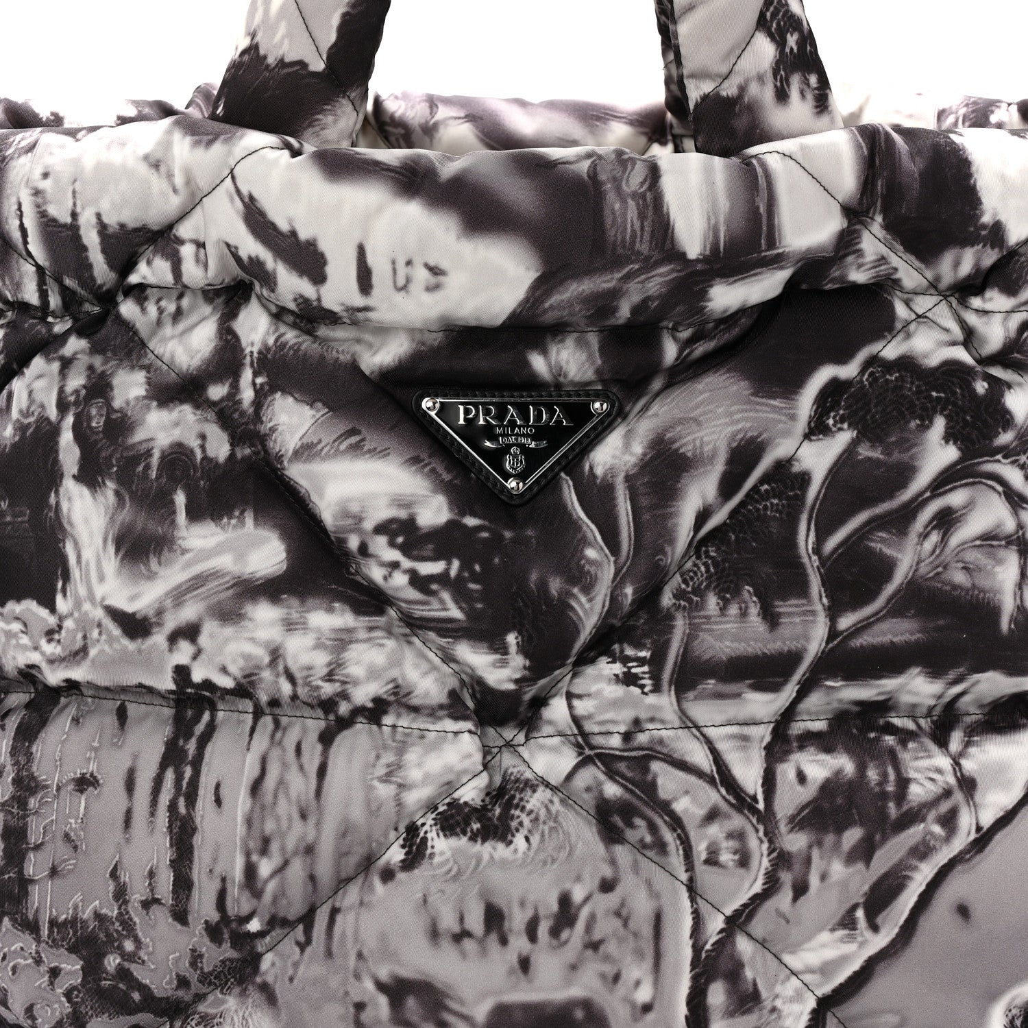 Prada Re-Nylon Padded Printed Medium Tote Bag Black White