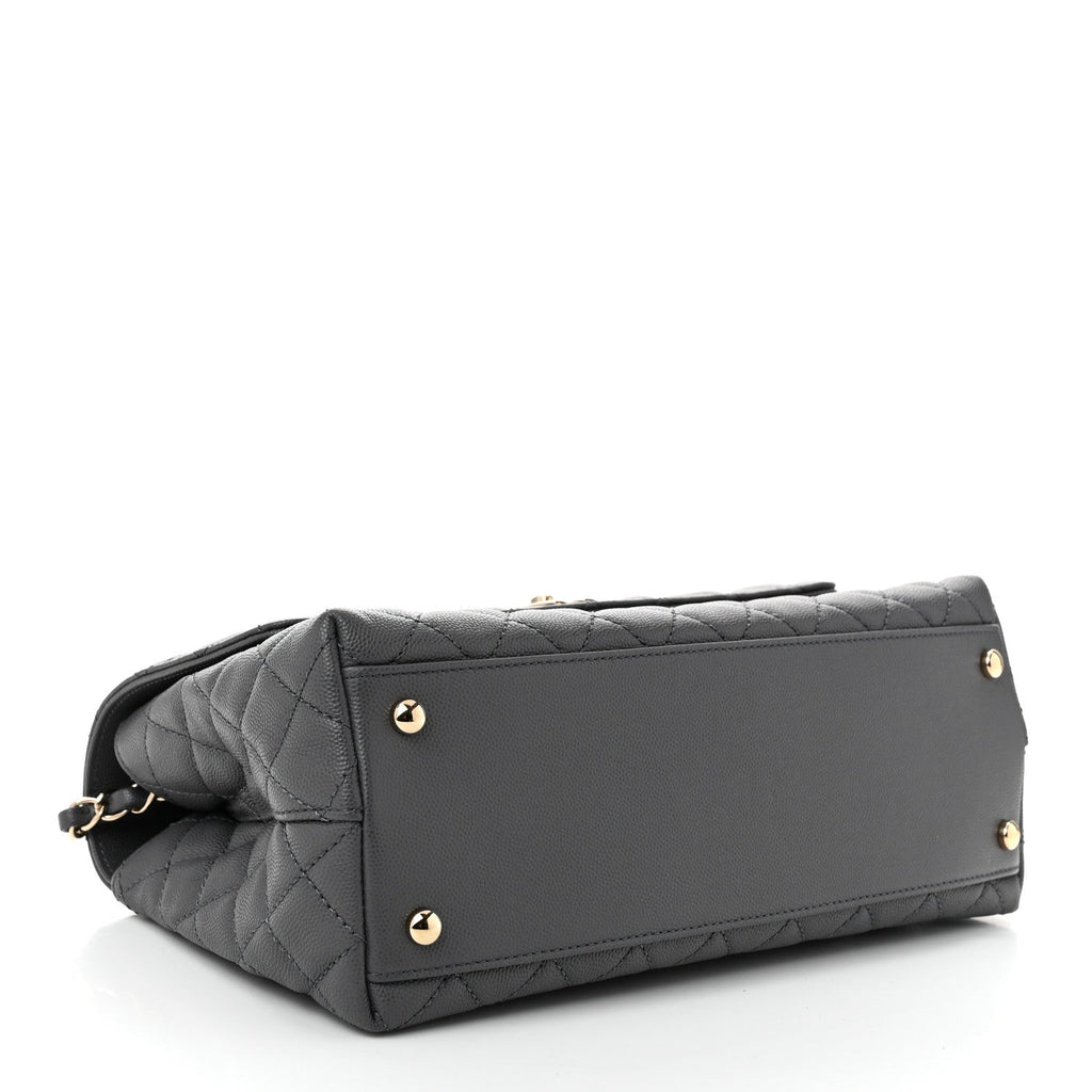 Chanel Caviar Quilted Small Coco Handle Flap Dark Grey