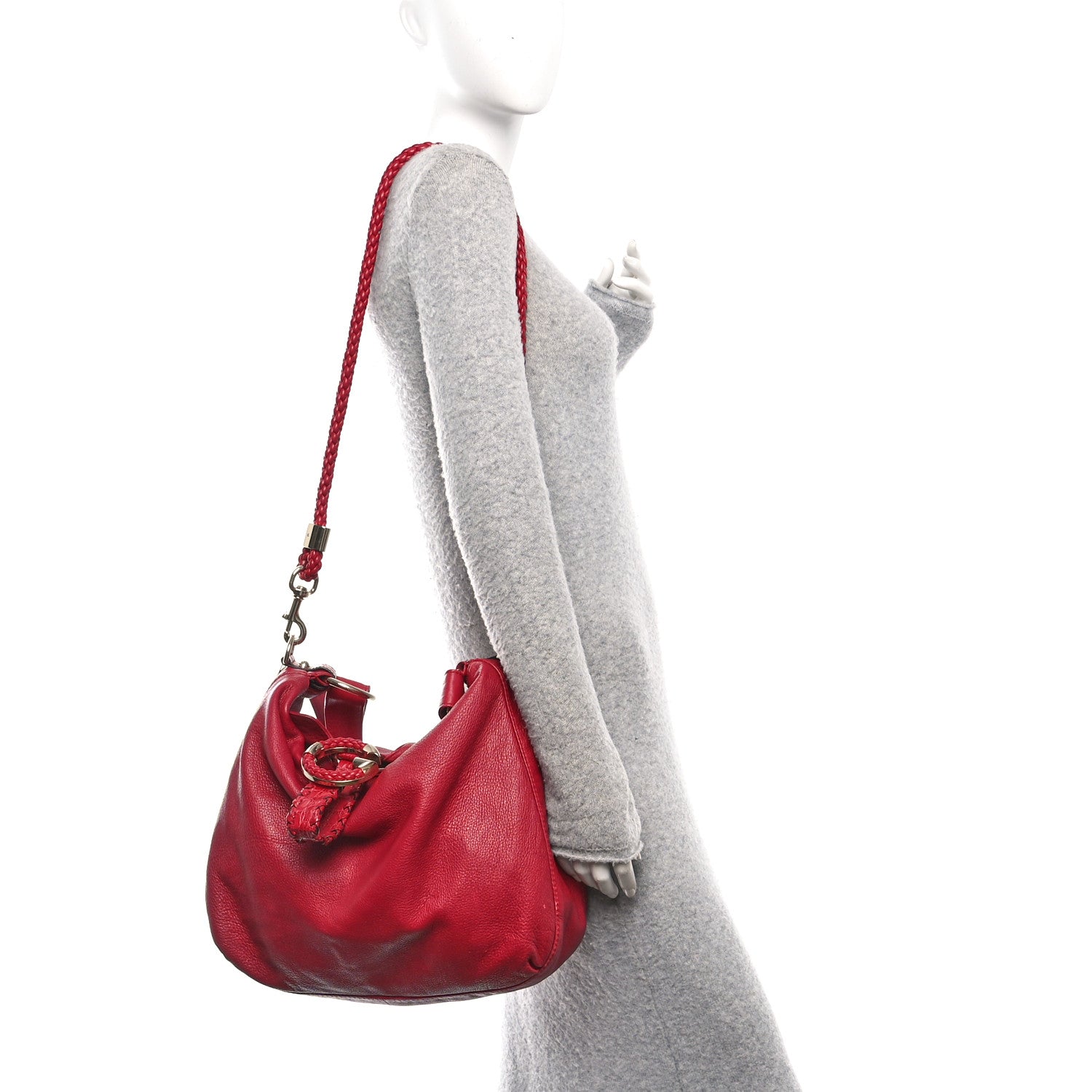 Gucci Pebbled Calfskin Medium G Wave Shoulder Bag Red