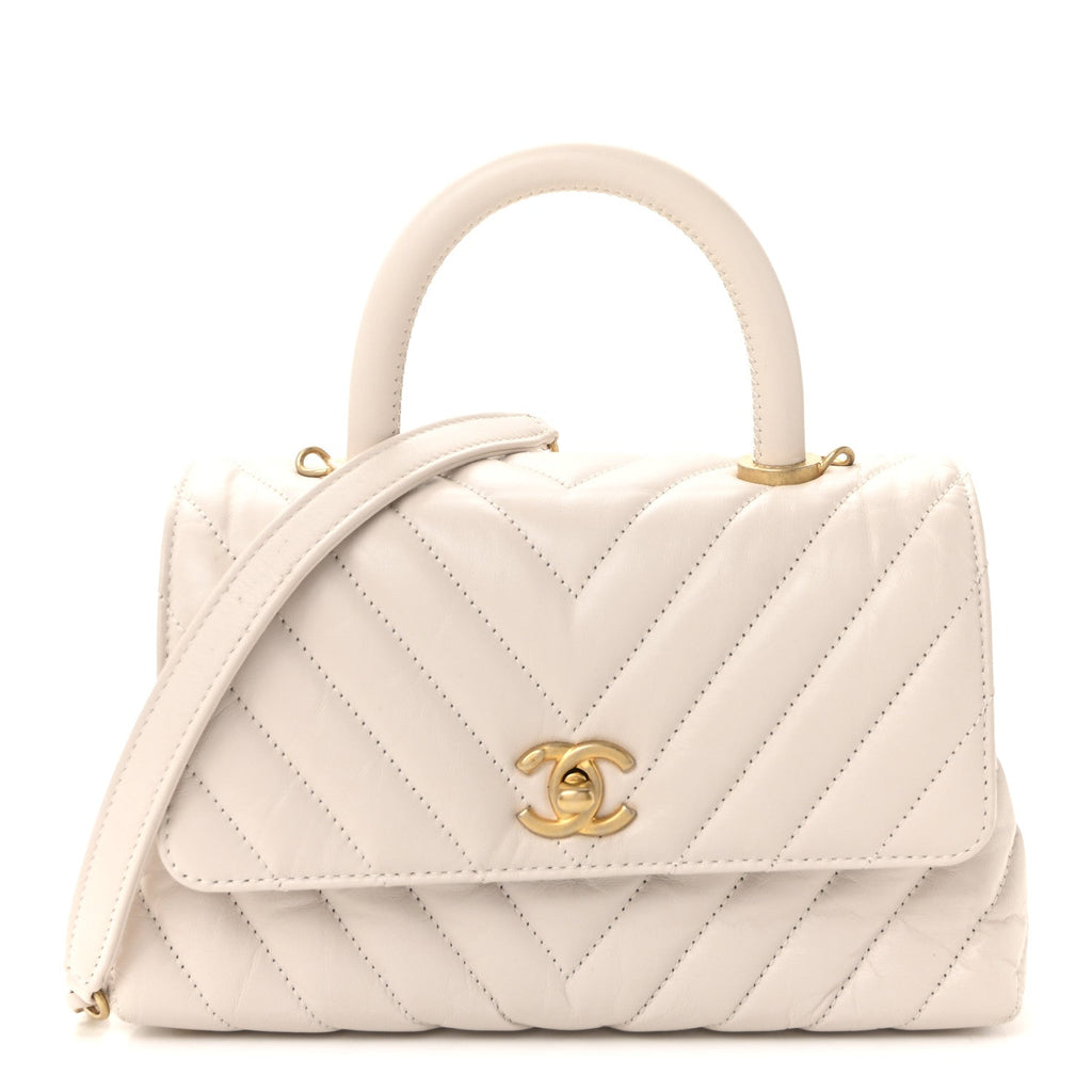 Chanel Calfskin Chevron Quilted Mini Coco Handle Flap Rose Pale