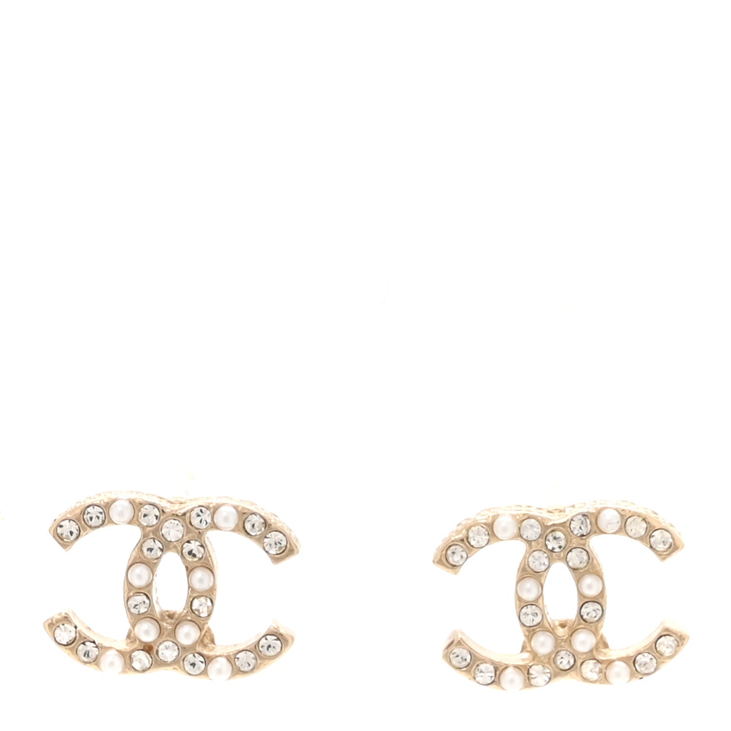 Pearl Crystal CC Earrings Light Gold