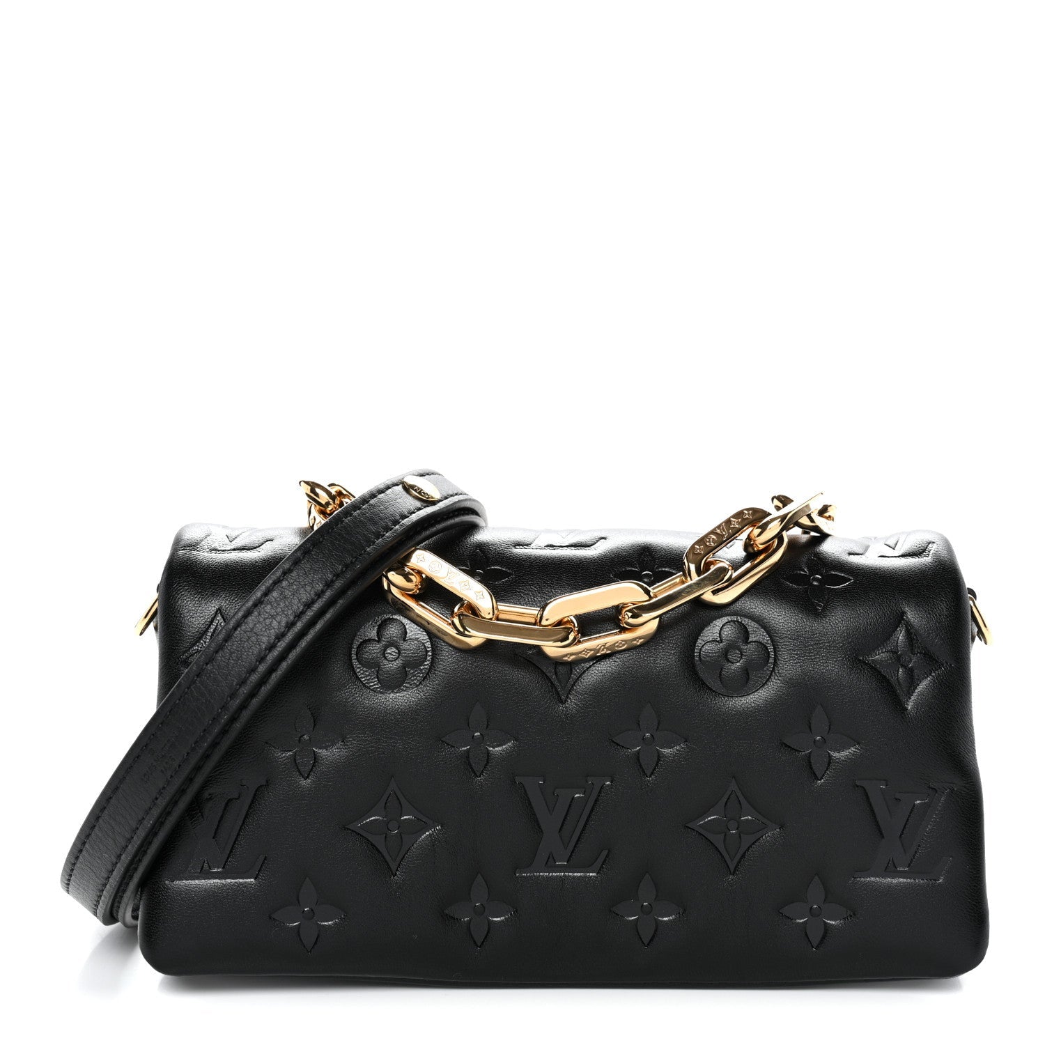 Louis Vuitton Lambskin Embossed Monogram Pochette Coussin Crossbody Black