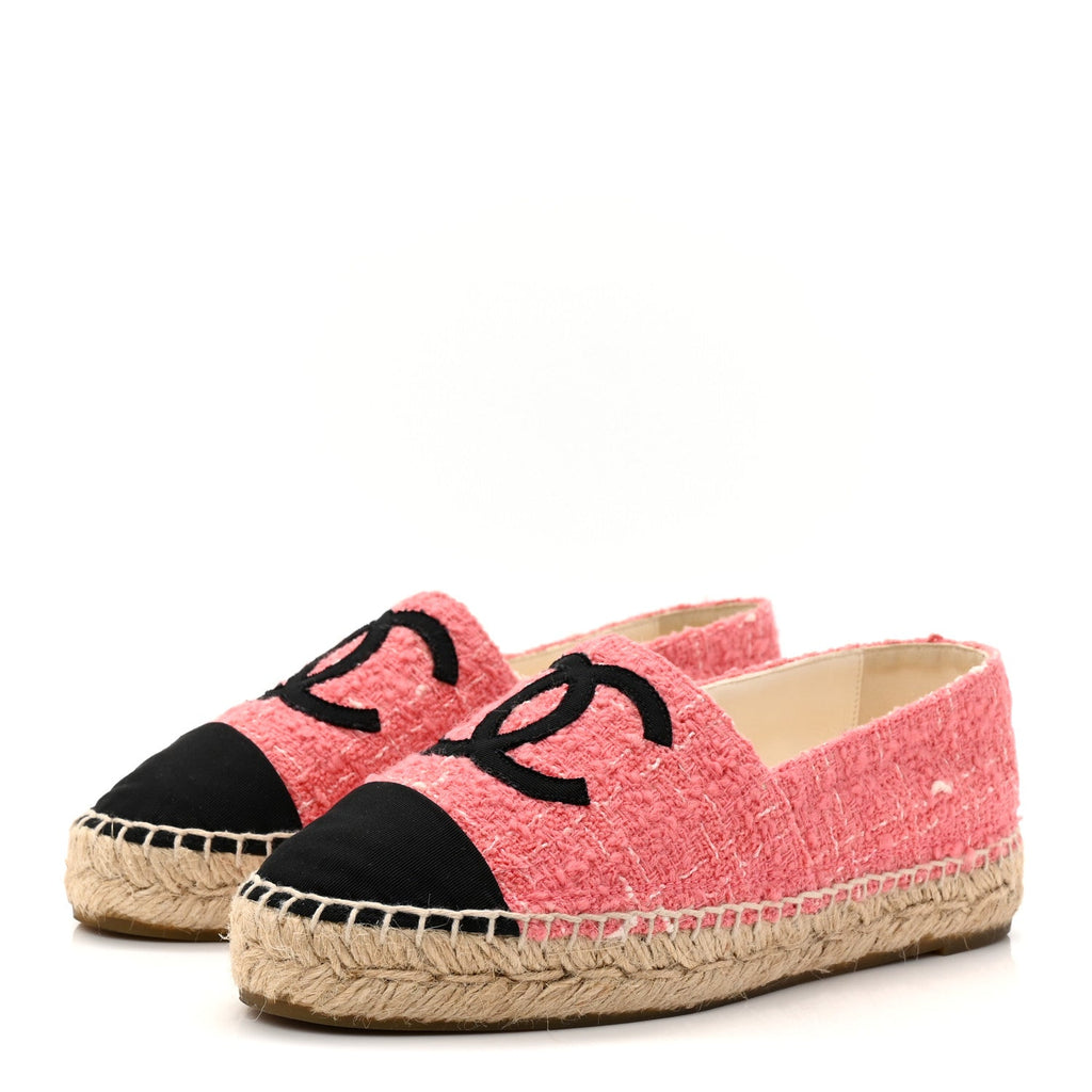 Chanel Tweed Grosgrain CC Espadrilles 35 Pink