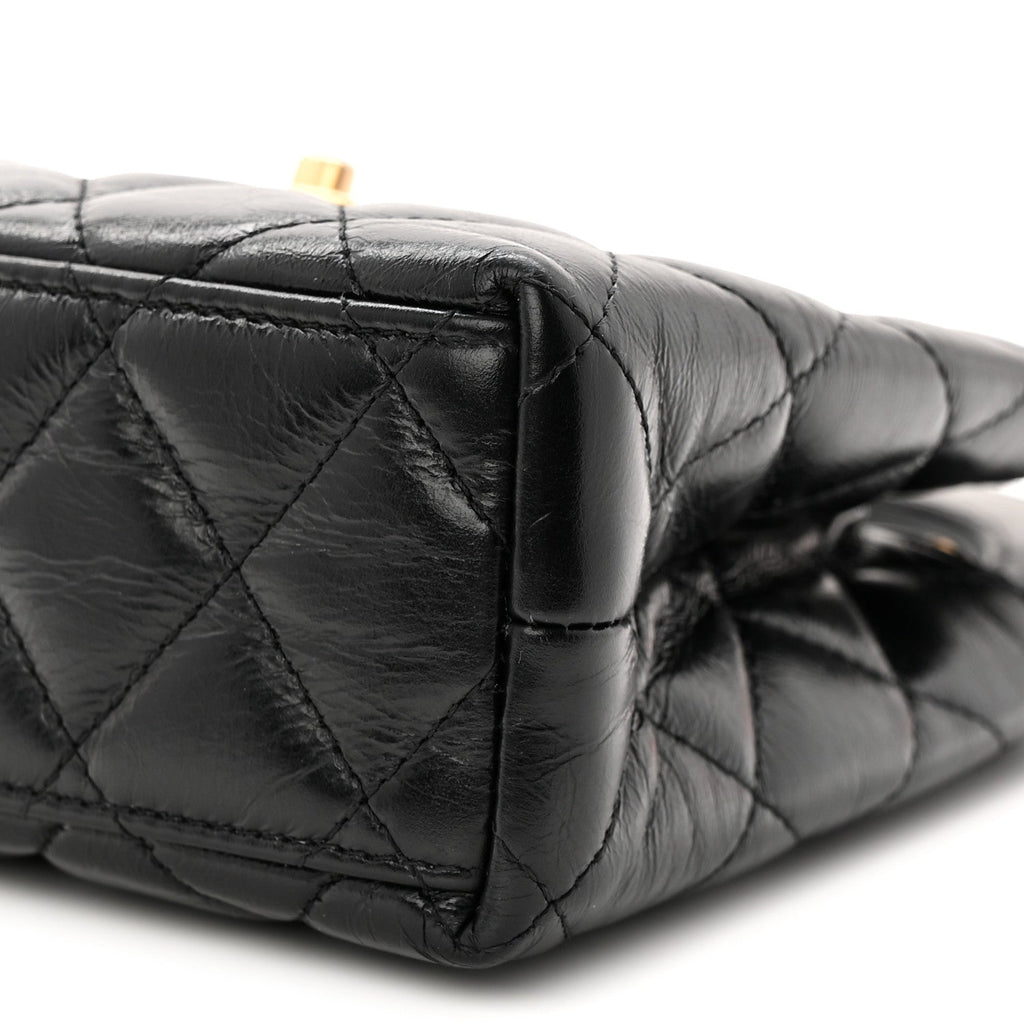 Chanel Shiny Aged Calfskin Quilted Nano Kelly Shopper Black