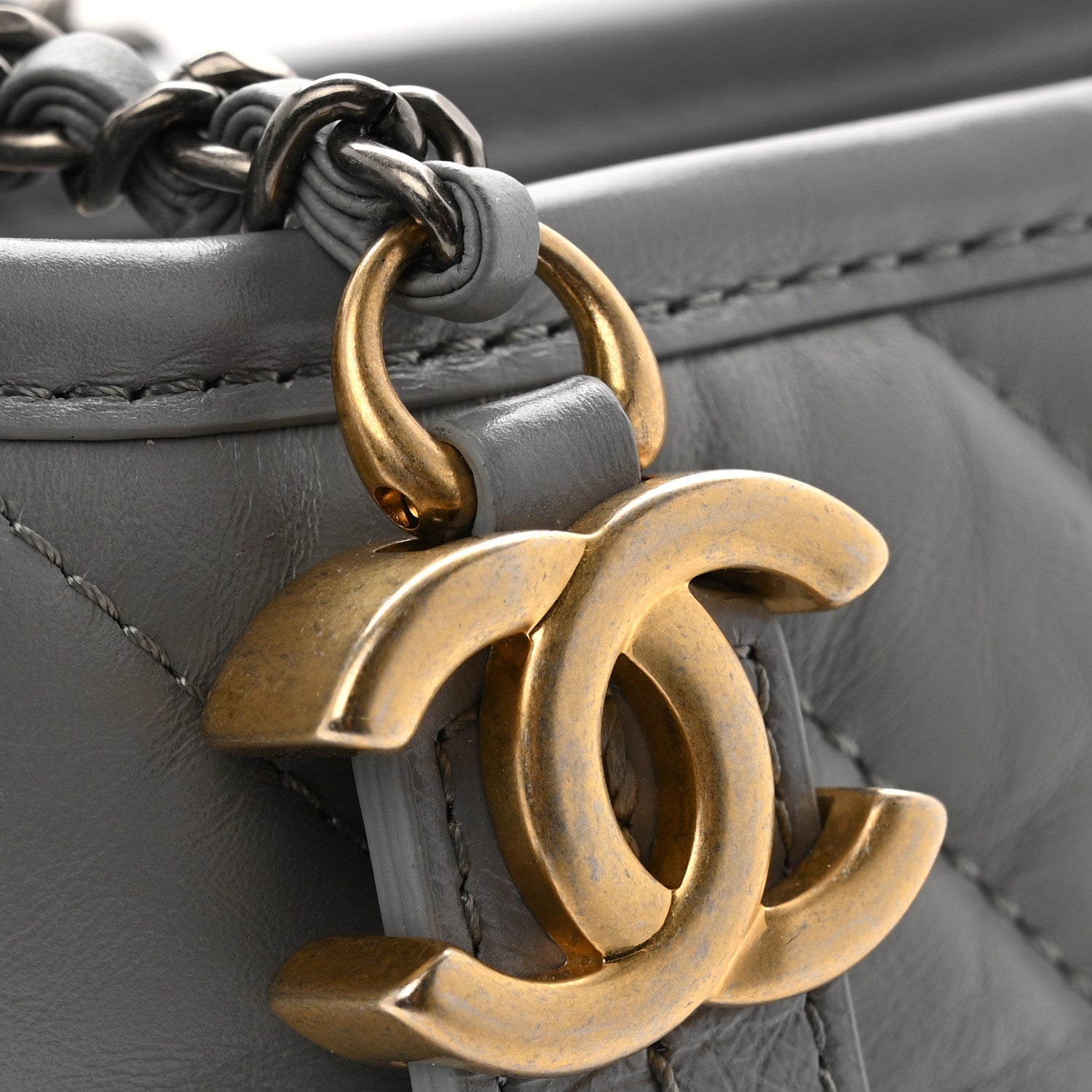 Chanel Aged Calfskin Chevron Quilted Small Gabrielle Hobo Grey
