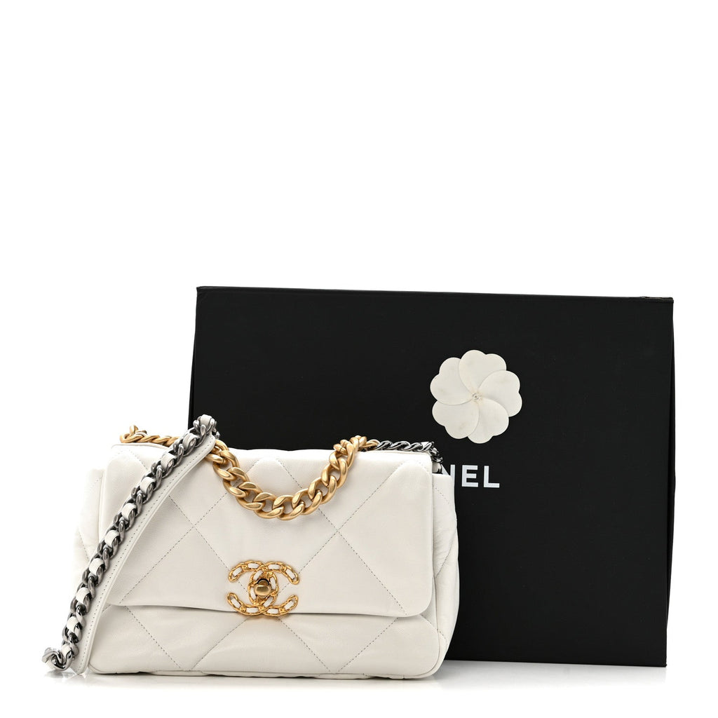 Chanel Goatskin Quilted Medium Chanel 19 Flap White