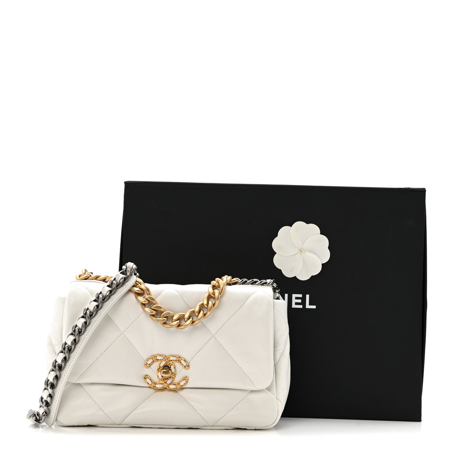 Chanel Goatskin Quilted Medium Chanel 19 Flap White
