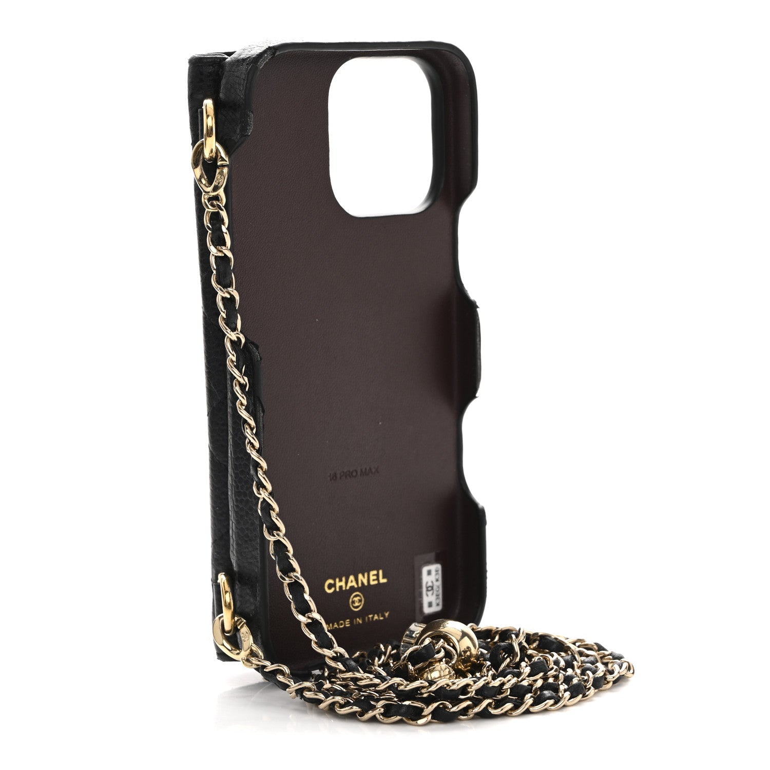 Caviar Quilted Pearl Crush iPhone 16 Pro Max Case With Chain Black