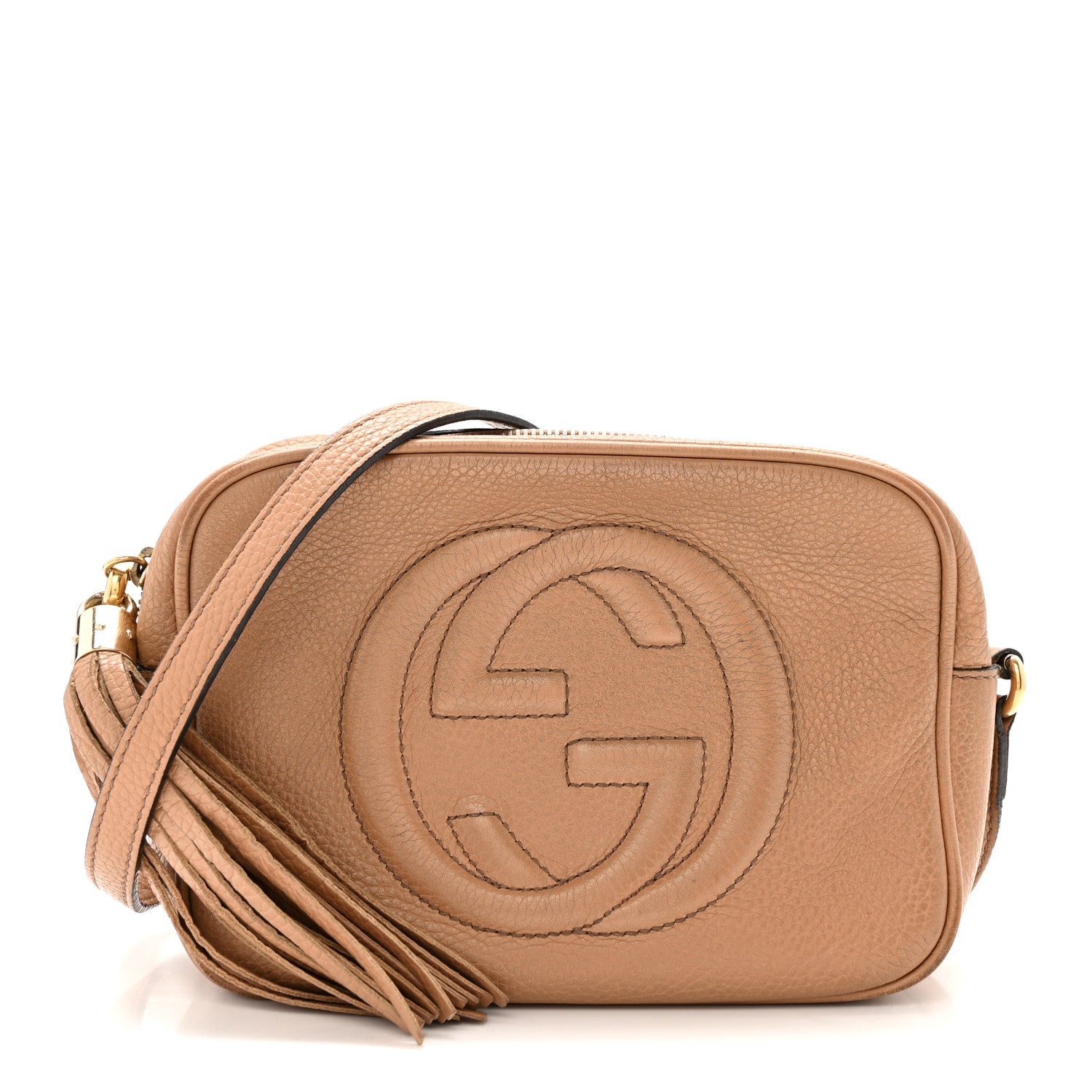 Gucci Pebbled Calfskin Small Soho Disco Bag Camelia