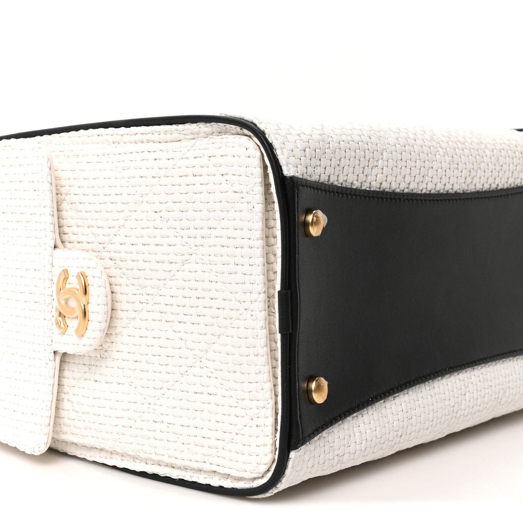 Chanel Braided Raffia Calfskin Quilted Small Chanel 25 Handbag White Black