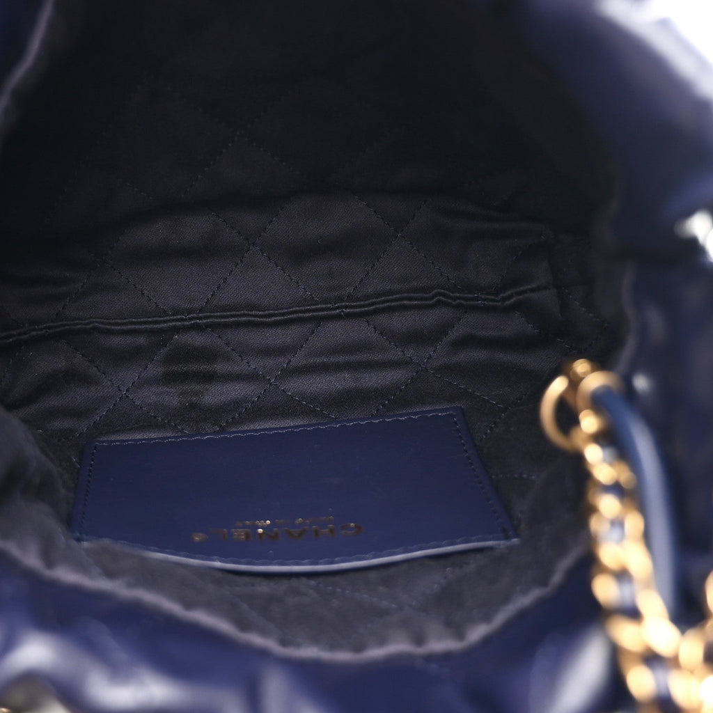 Chanel Shiny Calfskin Quilted Mini Chanel 22 Navy Blue