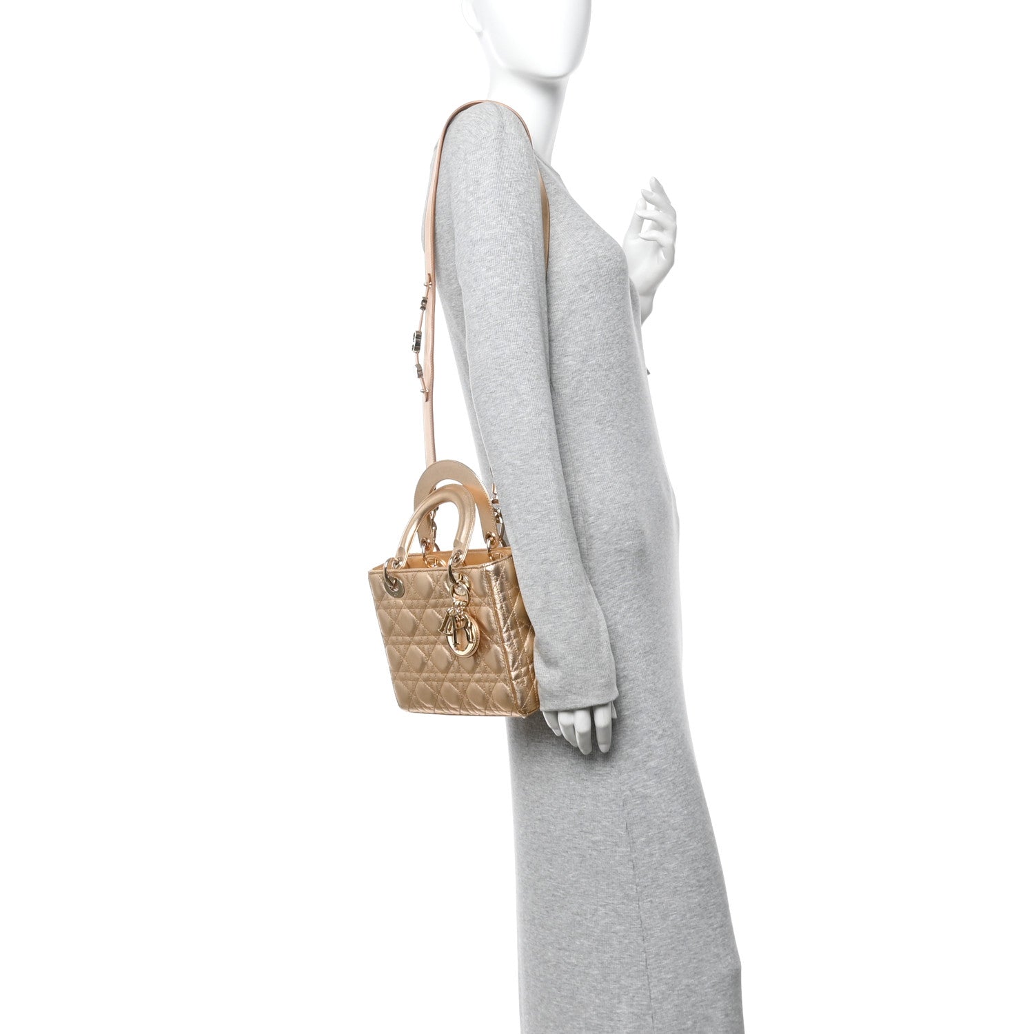 Christian Dior Metallic Lambskin Cannage Small My ABCDior Lady Dior Rose Gold
