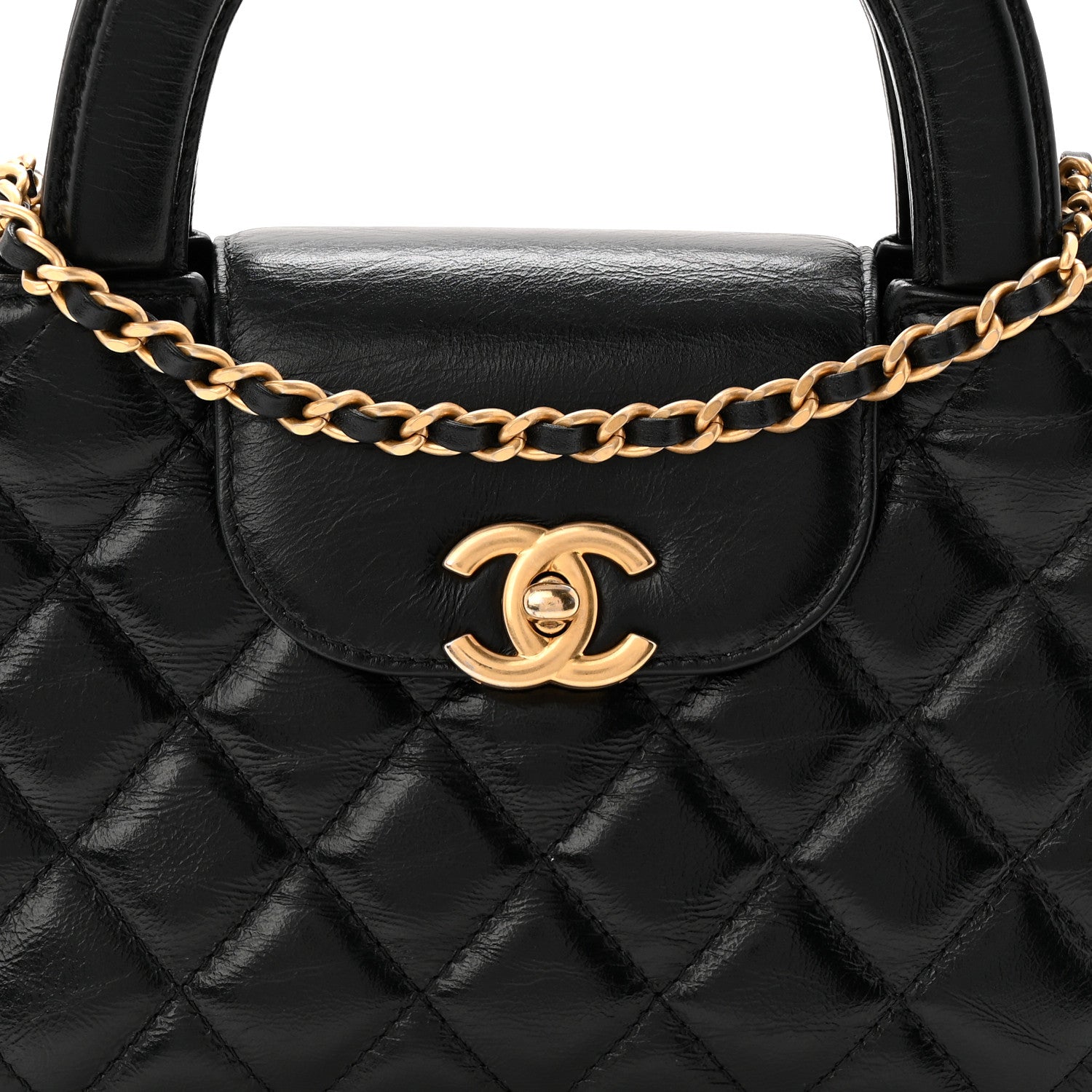 Chanel Shiny Aged Calfskin Quilted Nano Kelly Shopper Black