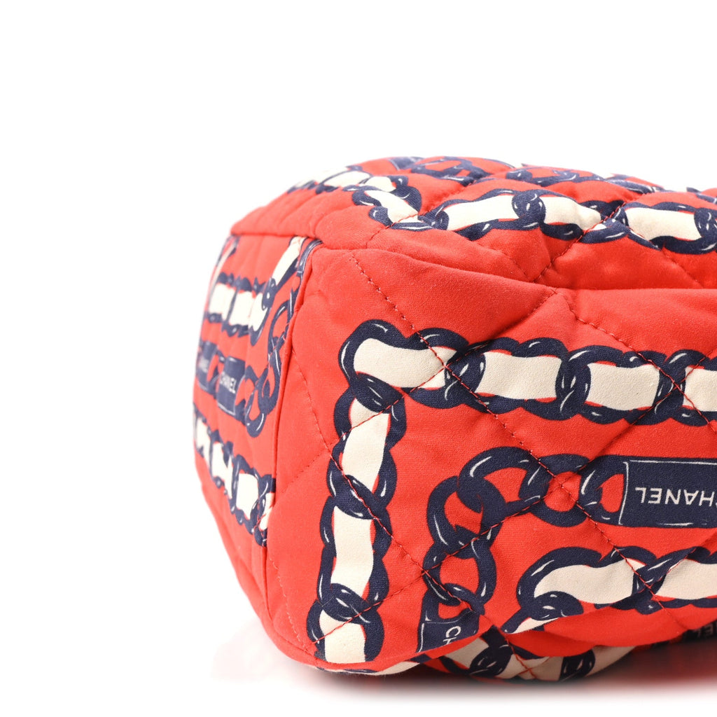 Chanel Silk Quilted Chain Printed Bucket Bag Red