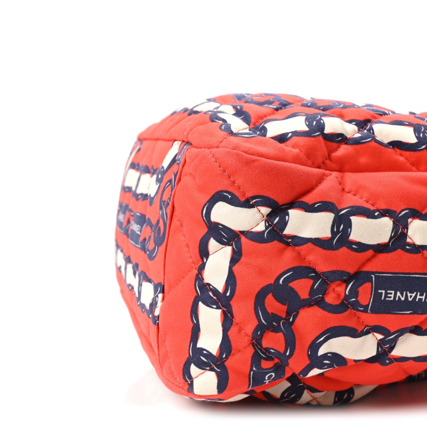 Chanel Silk Quilted Chain Printed Bucket Bag Red