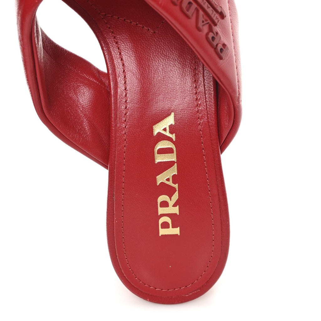 Prada Nappa Logo Quilted Crisscross 65mm Block Heel Slide Sandals 36.5 Red
