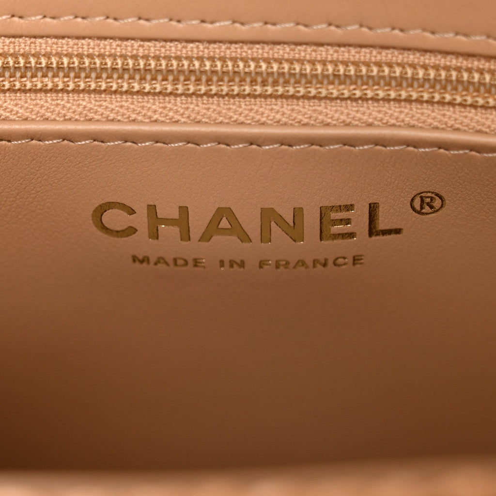 Chanel Braided Raffia Nano Kelly Flap Bag Dark Beige