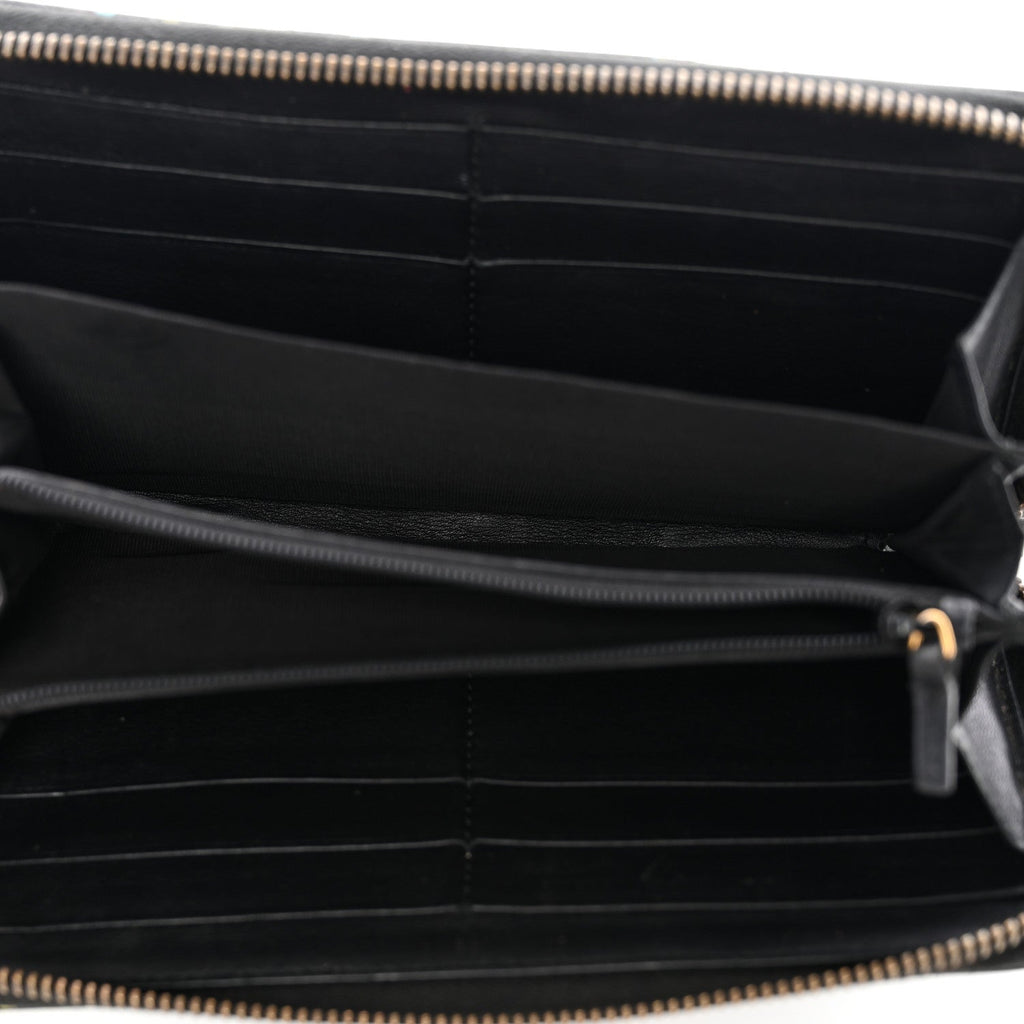 Gucci Calfskin Matelasse GucciGhost GG Marmont Zip Around Wallet Black New Acquamarine