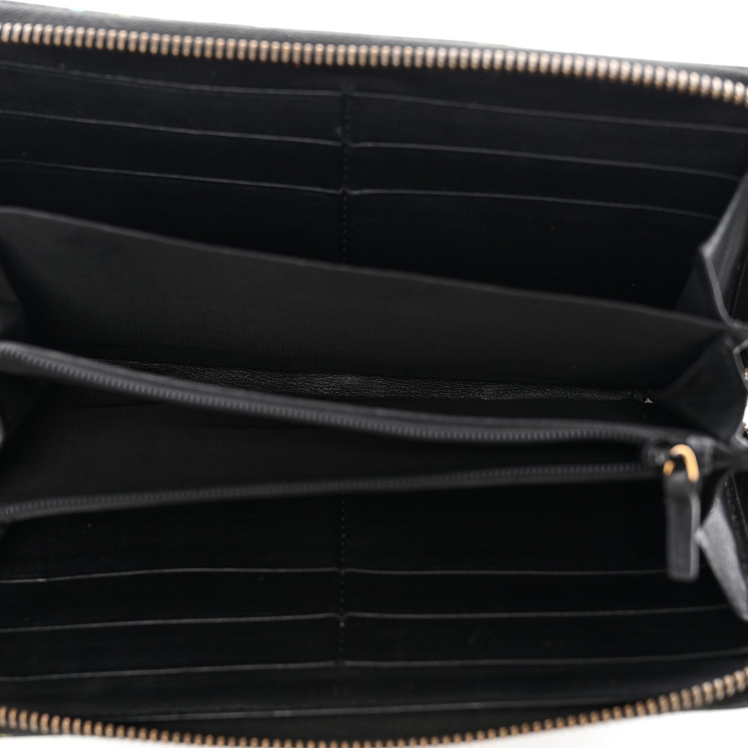 Gucci Calfskin Matelasse GucciGhost GG Marmont Zip Around Wallet Black New Acquamarine