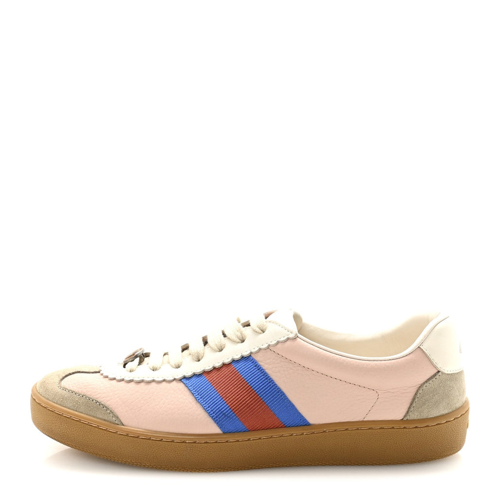 Gucci Calfskin Suede Web Womens G74 Sneakers 37 Oatmeal Soft Rose