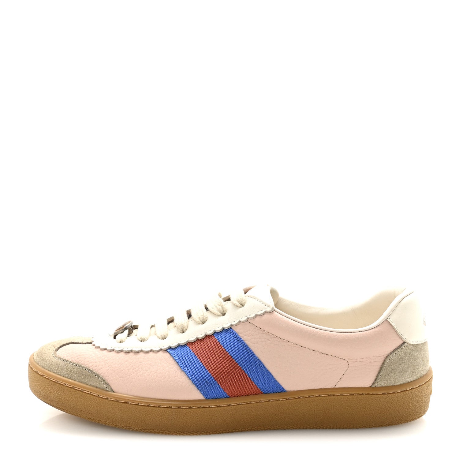 Gucci Calfskin Suede Web Womens G74 Sneakers 37 Oatmeal Soft Rose