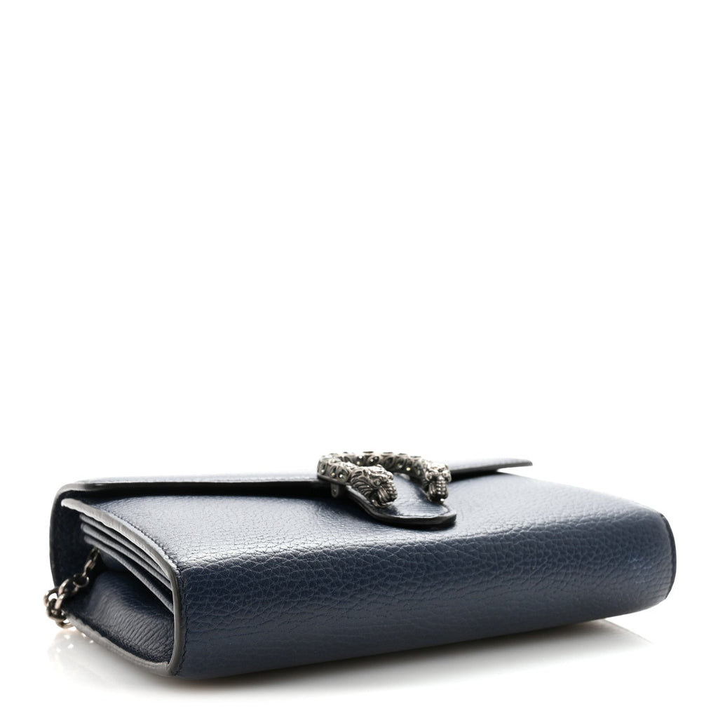 Gucci Dollar Calfskin Crystal Mini Dionysus Chain Wallet Blue Agata Black Diamond