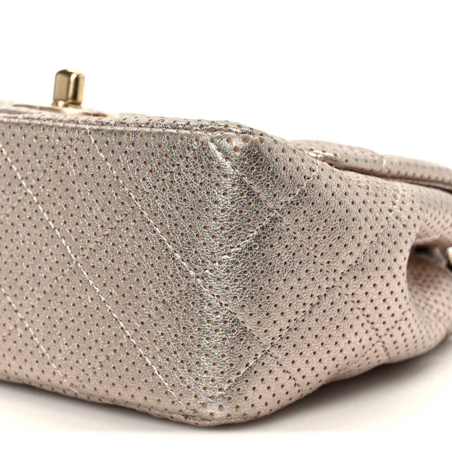 Chanel Metallic Lambskin Perforated Mini Square Flap Light Pink
