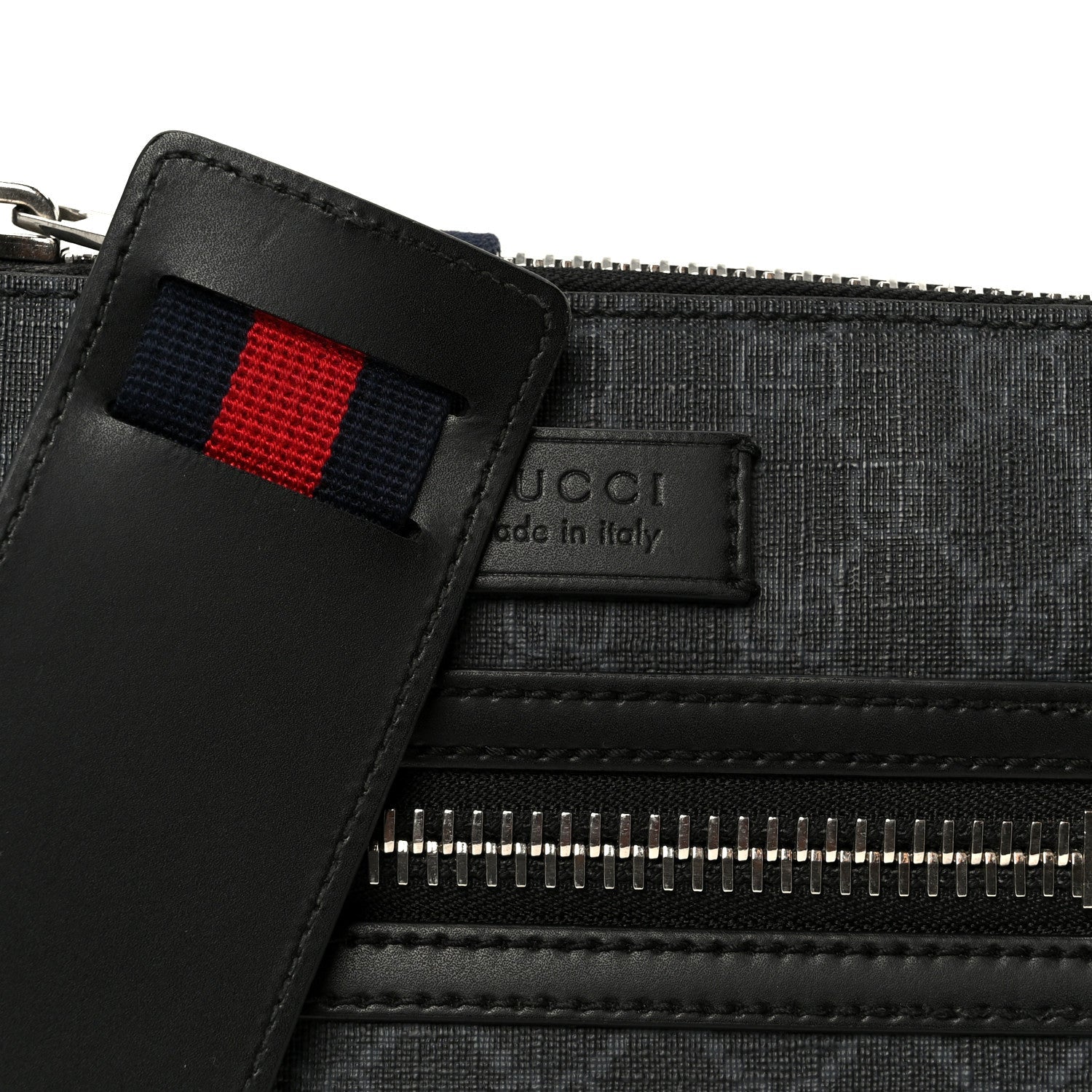 Gucci GG Supreme Monogram Web Small Flat Messenger Bag Black Grey
