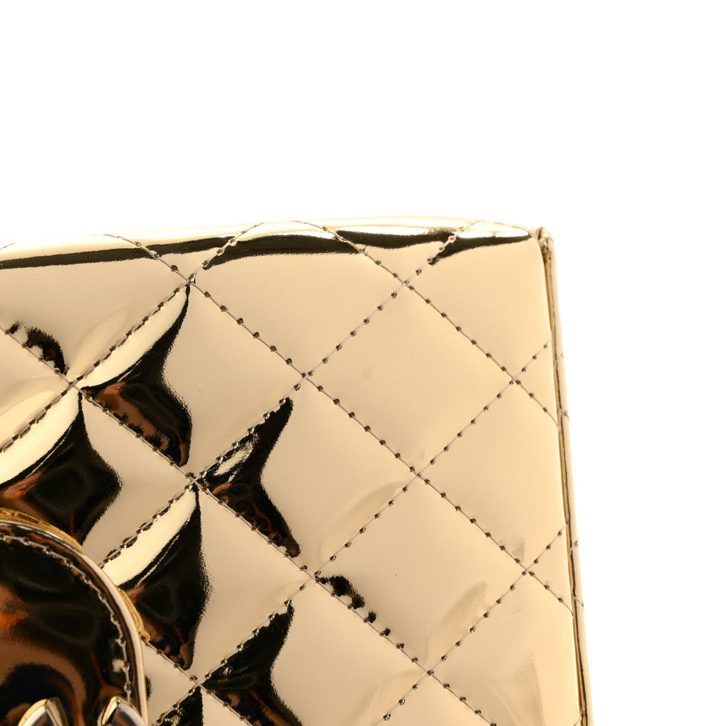 Chanel Mirror Calfskin Metallic Calfskin Quilted Nano Kelly Shopper Gold