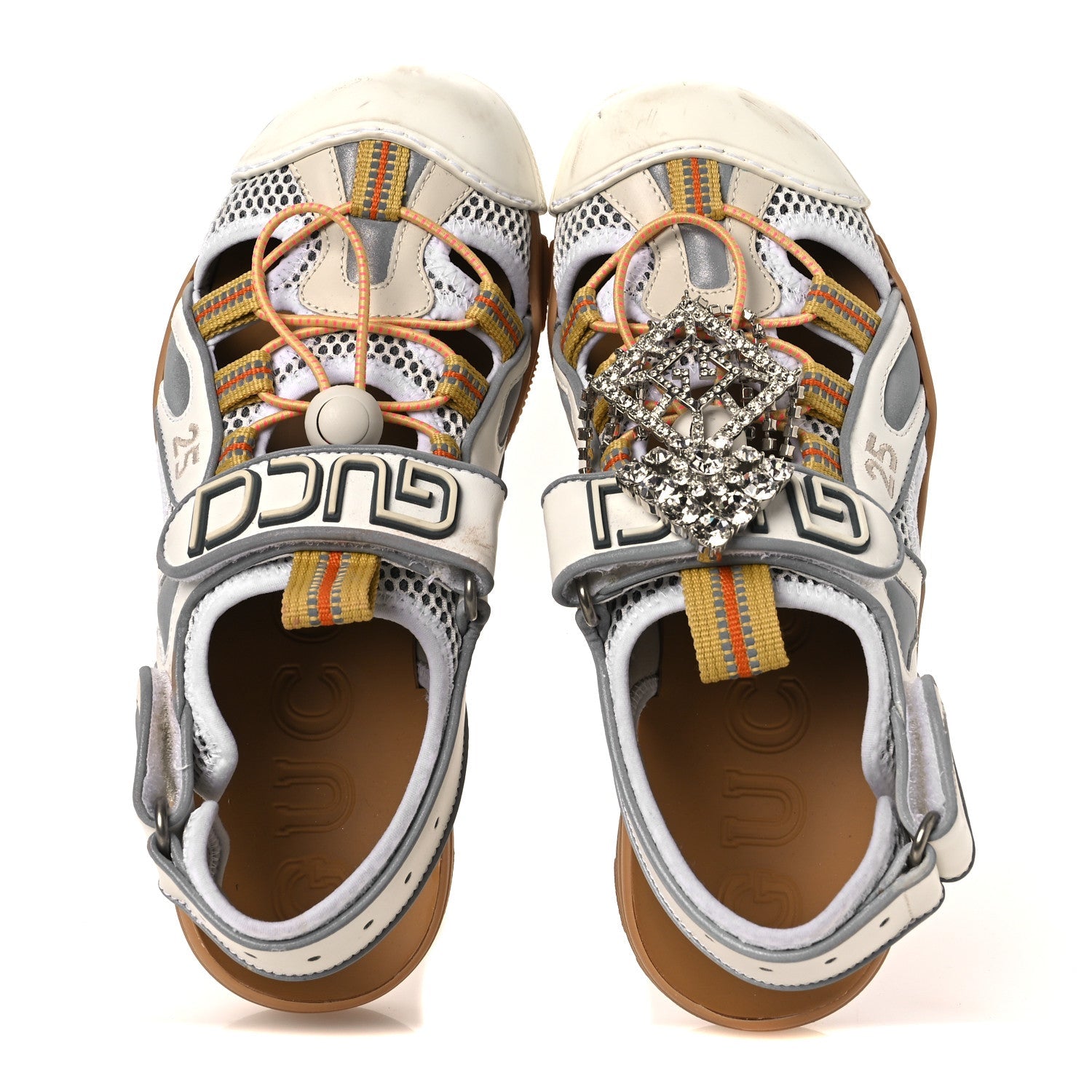 Gucci Mesh Fabric Tinsel Sport Sandals 36 White Silver