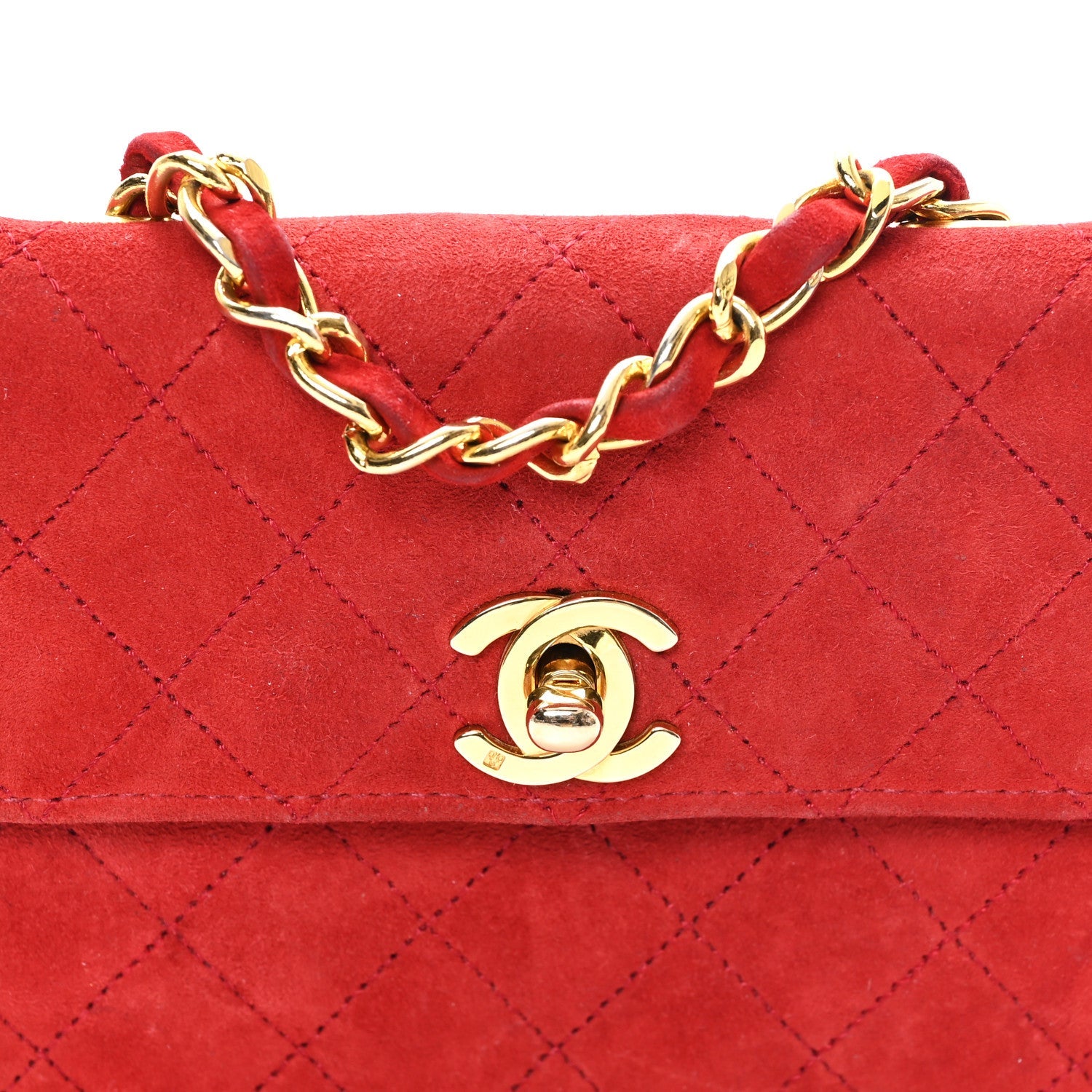 Chanel Suede Quilted Mini Square Flap Red