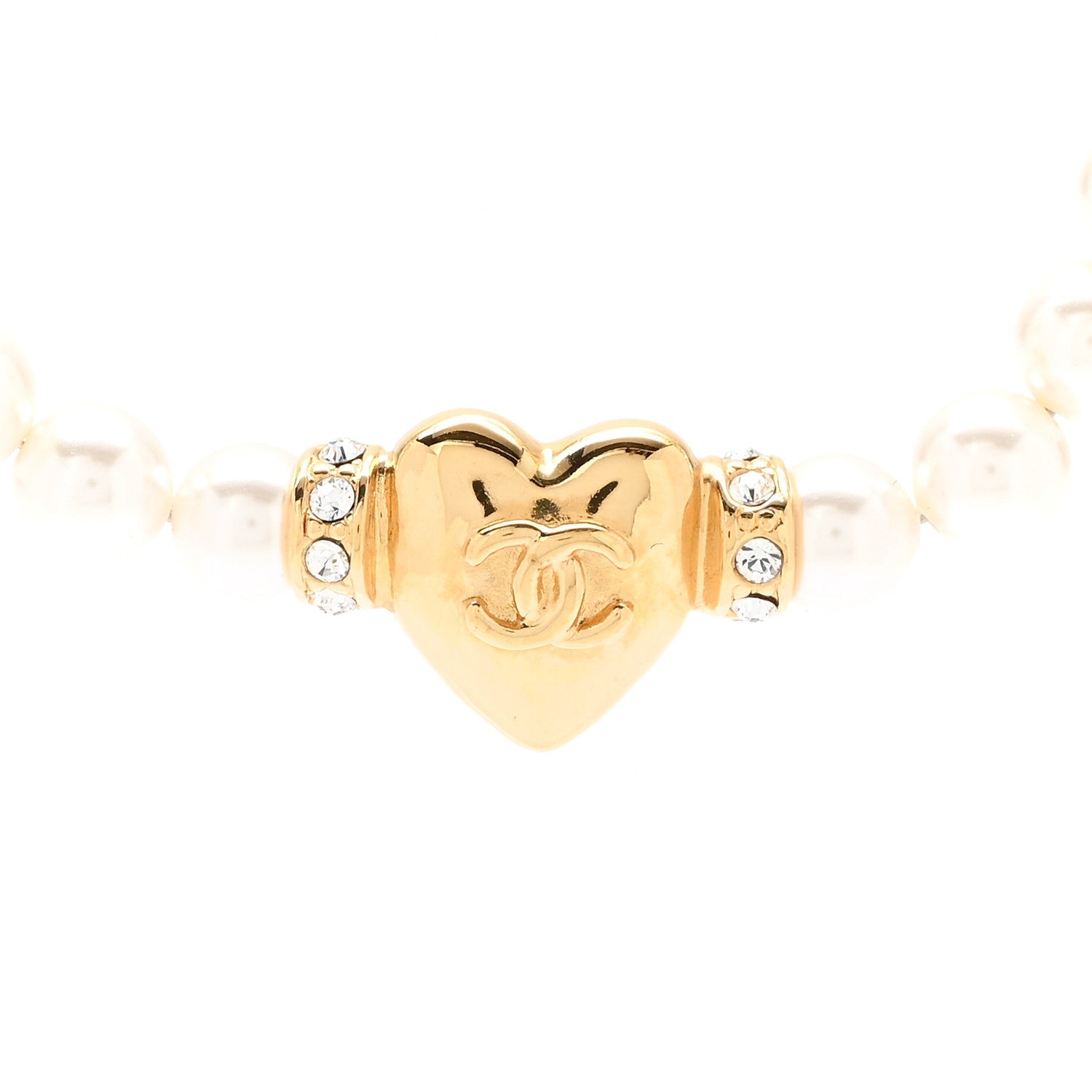 Crystal Pearl CC Heart Choker Necklace Gold