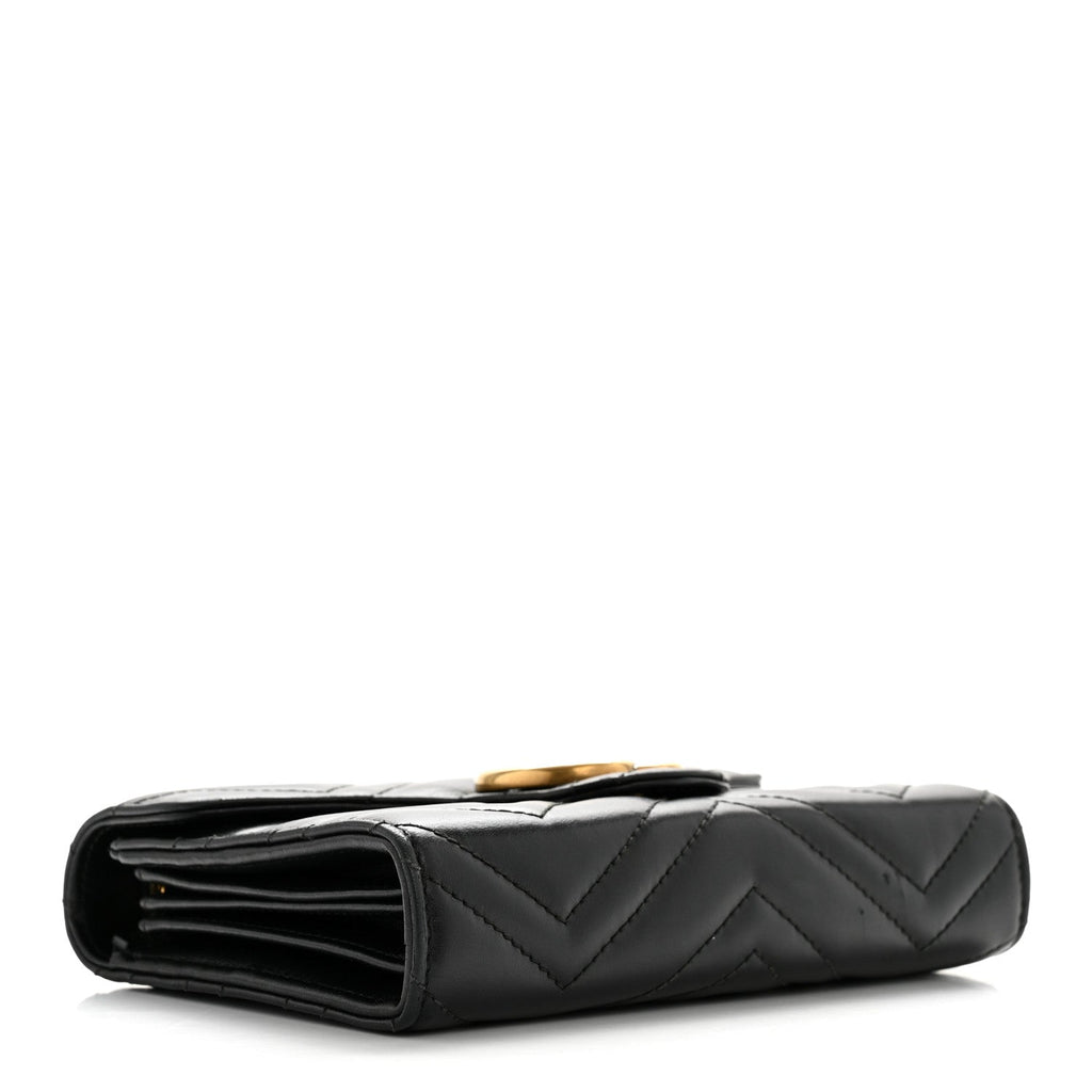 Gucci Calfskin Matelasse GG Marmont Chain Wallet Black